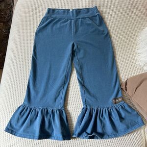 Matilda Jane Pants Women's Medium Blue Big Ruffle Wide Leg Pull On